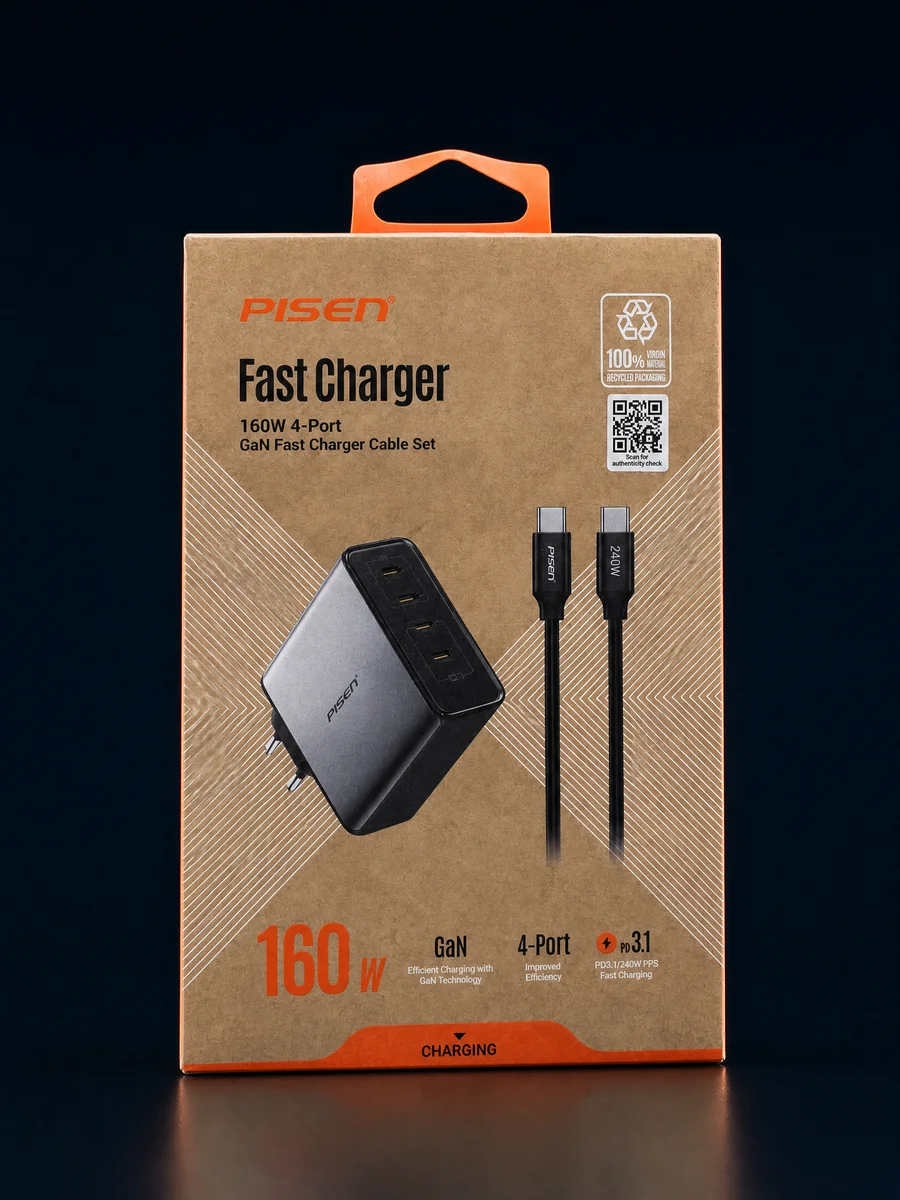 PISEN 160W 4-Port GaN Charger & Cable Set